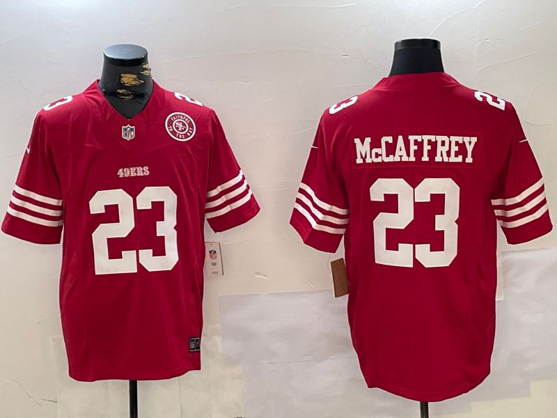Men San Francisco 49ers 23 Mccaffrey Red Three generations 2024 Nike Vapor Limited NFL Jersey style 6